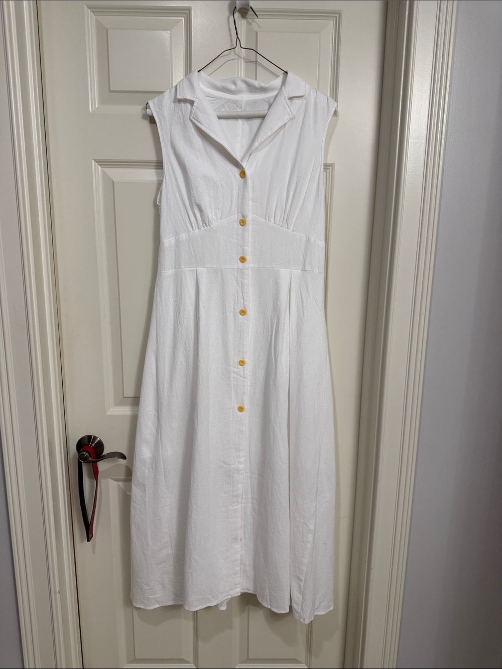 Sleeveless White Button-Front Midi Dress